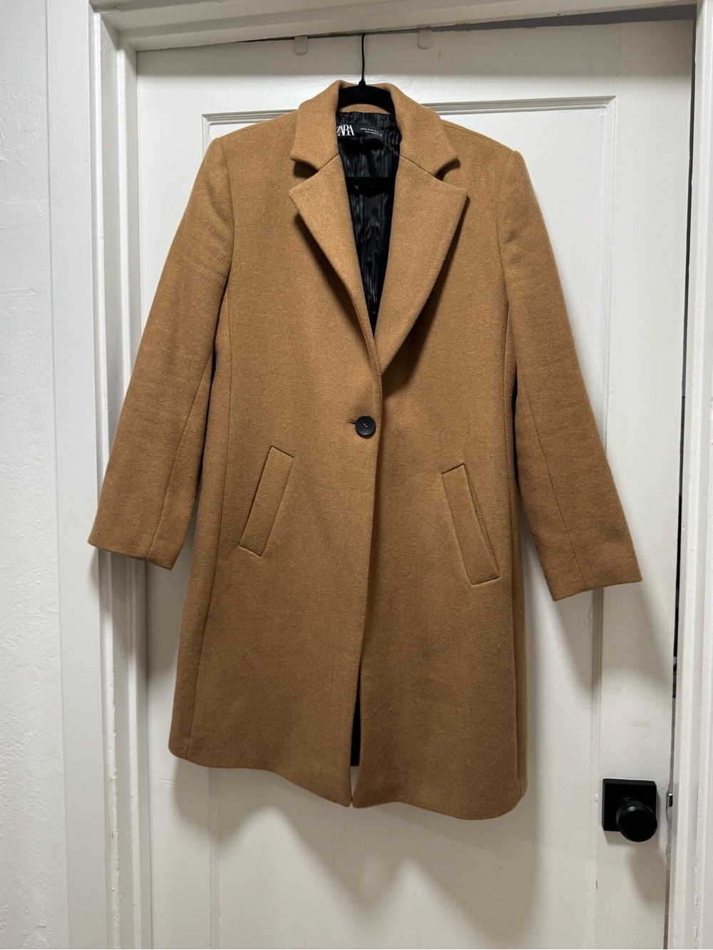 Zara Camel Single-Button Wool Blend Coat